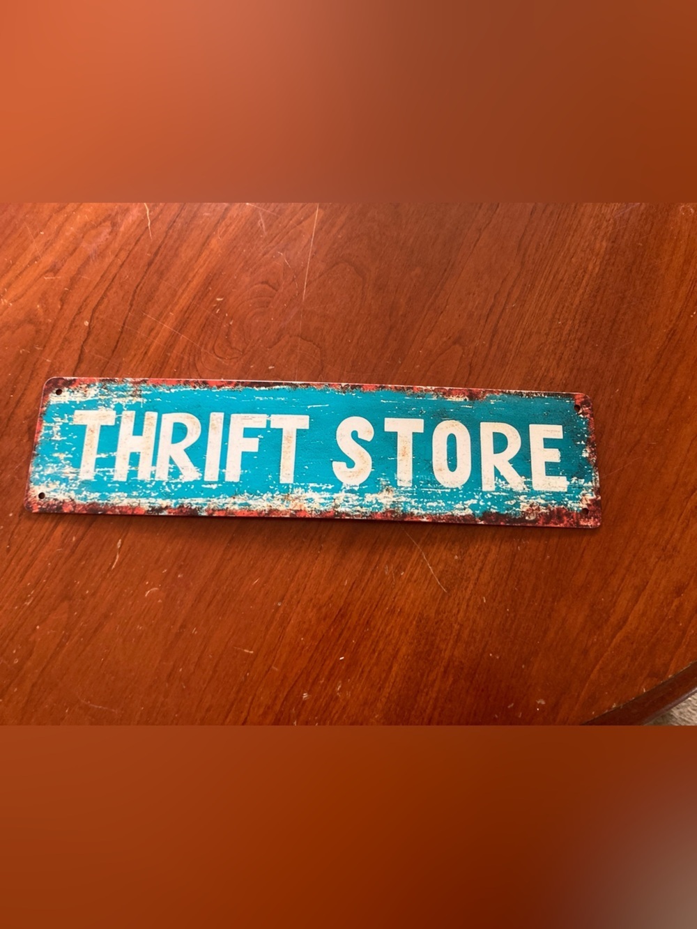 Vintage-Style 'Thrift Store' Metal Sign. Two holes on each side to hang up